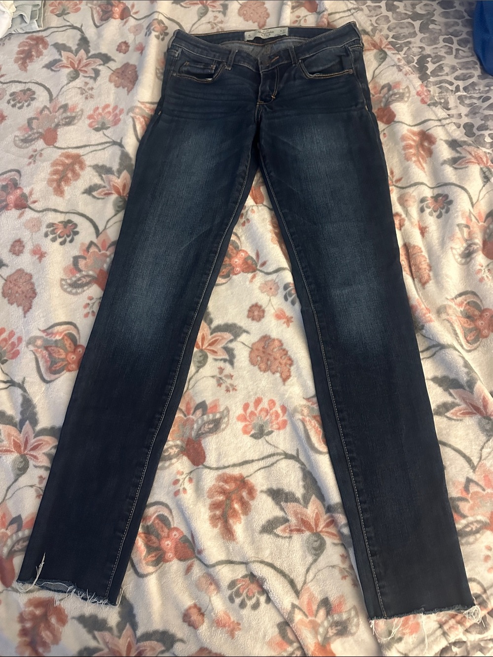 Abercrombie & Fitch Dark Blue Skinny Jeans with Raw Hem